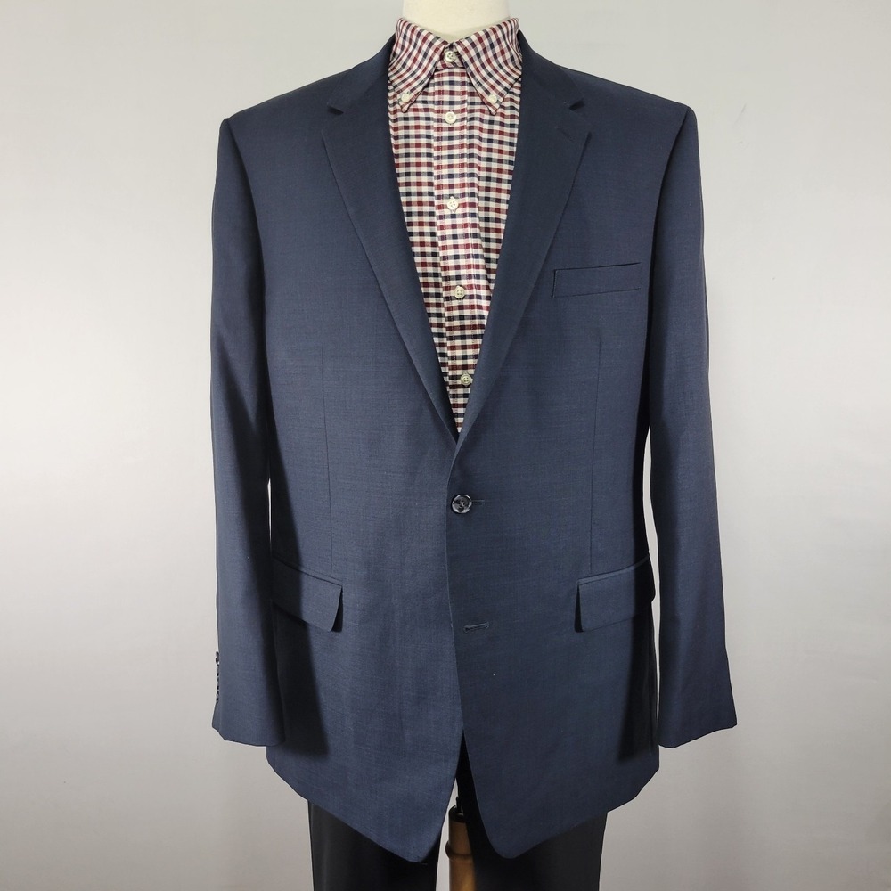 Alfani Men's Sport Coat Blazer Two Button Navy Blue Wool Polyester Size 46L